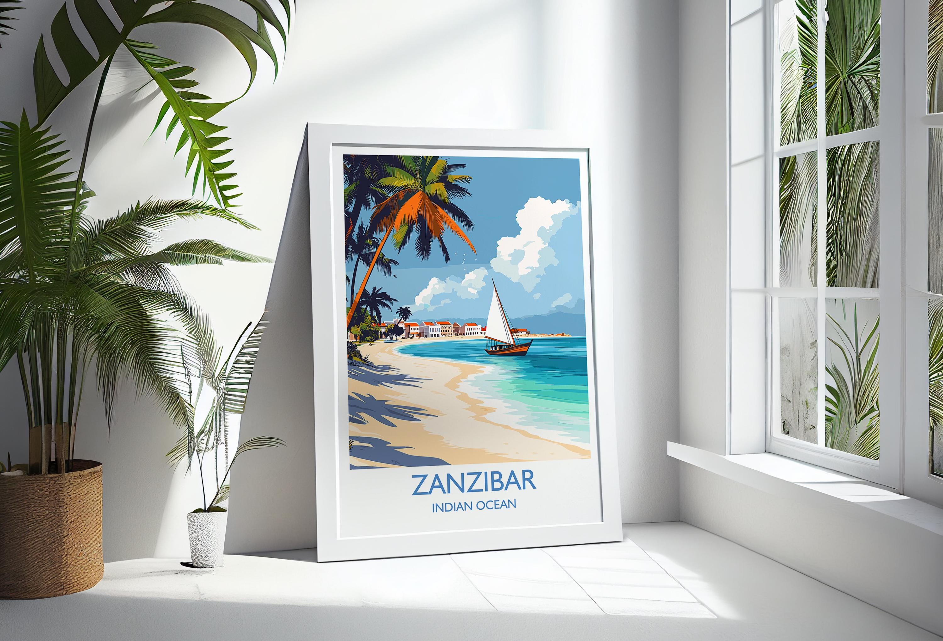 Zanzibar Travel Print, Travel Poster of Zanzibar, Indian Ocean Island Art, Zanzibar Wall Art Gift, NQ Media Designs