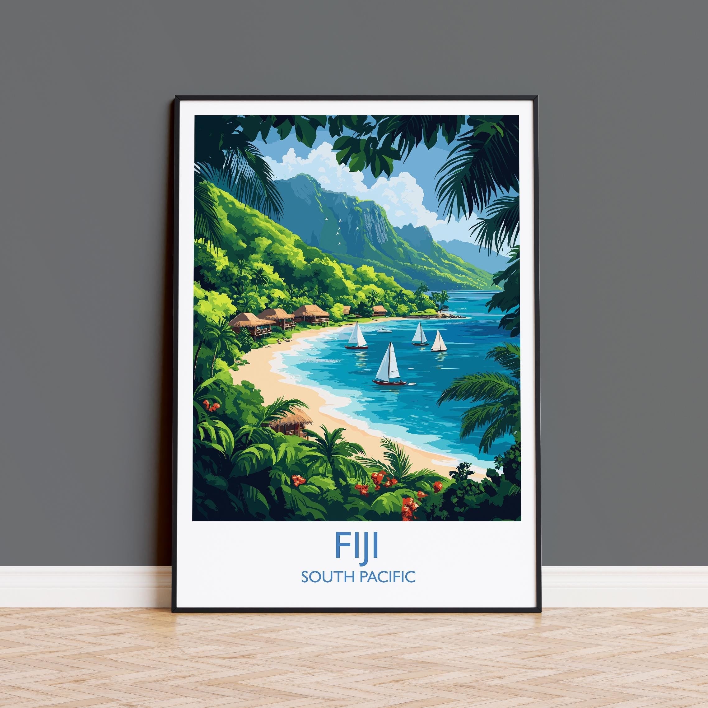 Fiji Travel Poster Wall Art, Travel Print of Fiji, South Pacific Islands Art Lovers Gift NQ Media Designs