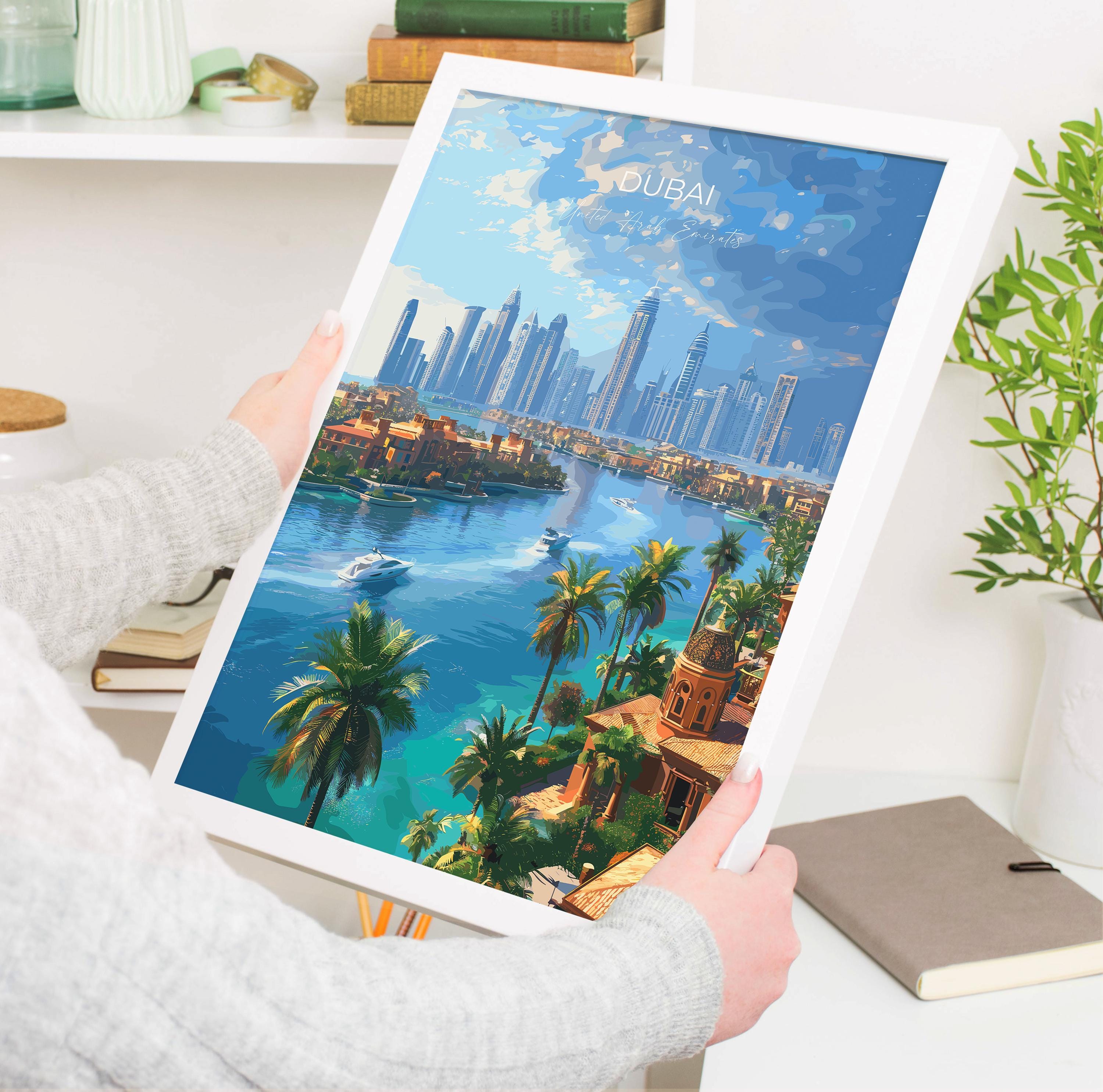 Dubai Travel Poster, Travel Print of Dubai, Palm Jumeirah Dubai Art lovers Gift, UAE Wall Art Gift NQ Media Designs