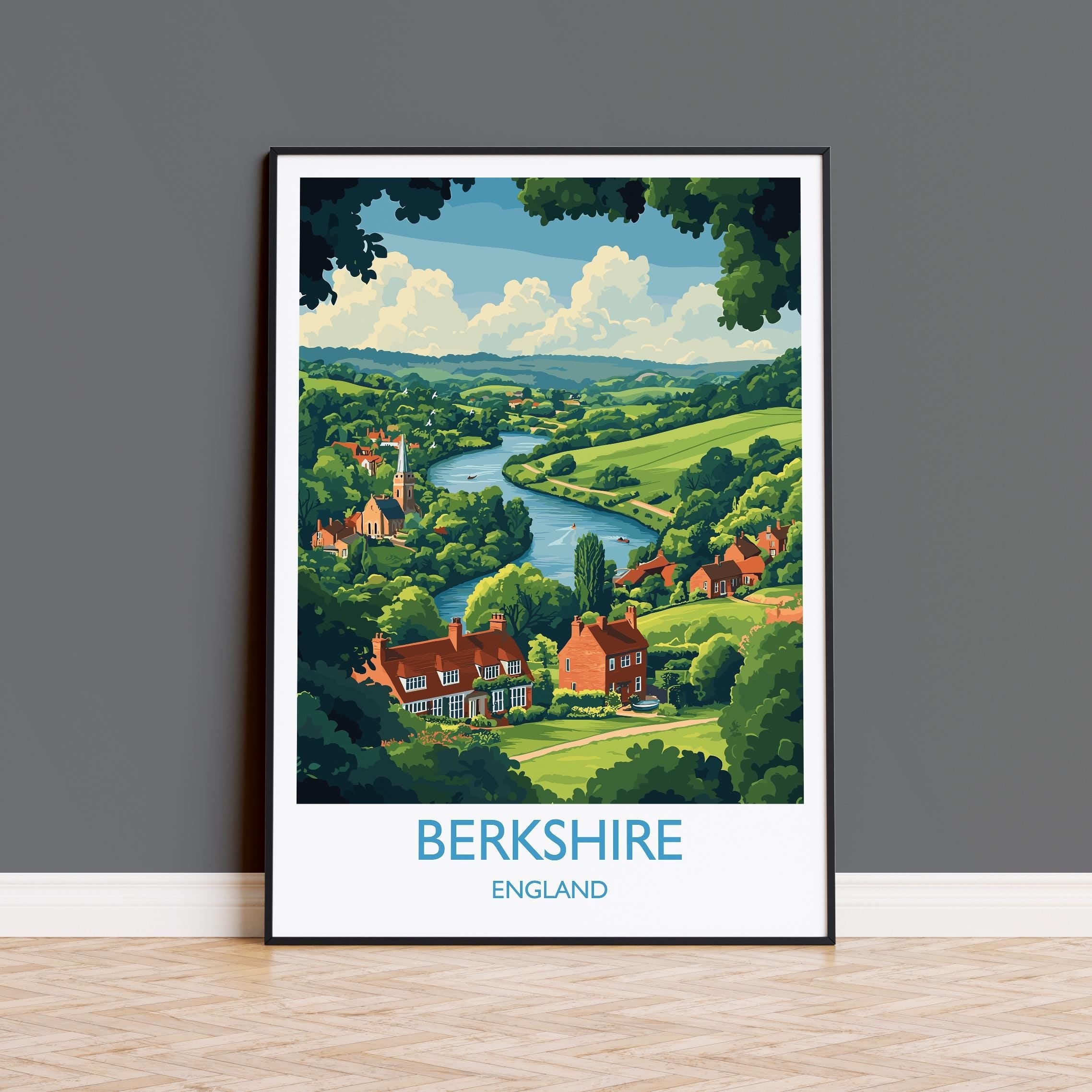 Berkshire Travel Poster Wall Art, Berkshire Travel Print, English Countryside Art Gift, Wall Art Print NQ Media Designs