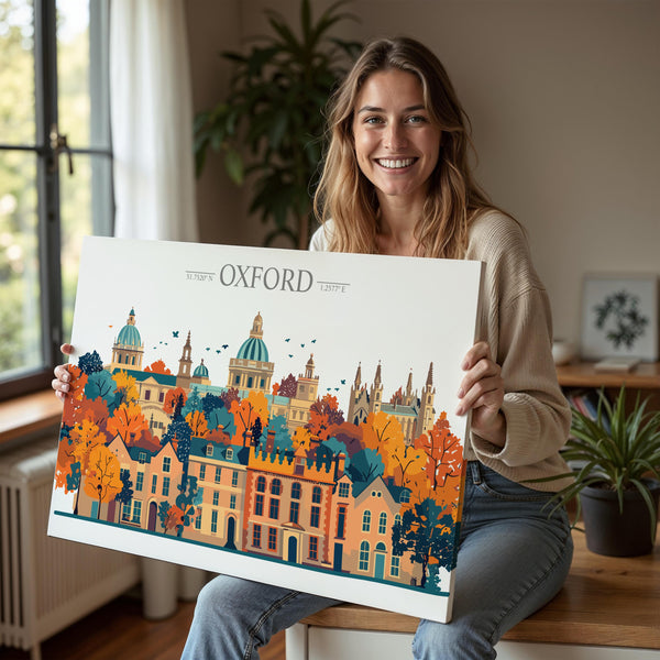 Oxford Travel Poster Skyline Wall Art Landscape, Travel Print of Oxford, Oxford Art Lovers Gift, England Horizontal Art Gift