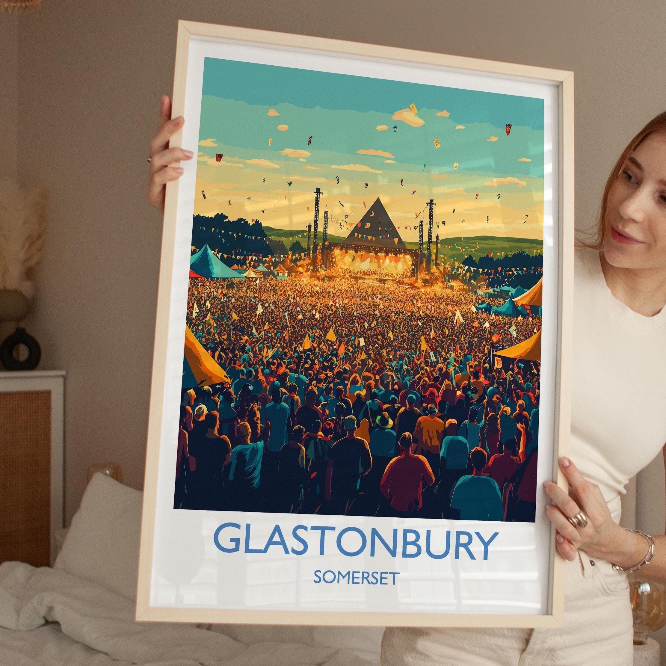 Glastonbury Travel Print, Travel Poster of Glastonbury, Somerset, England, Glastonbury Art, Festival Art Gift, Somerset Wall Art Print NQ Media Designs