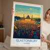Glastonbury Travel Print, Travel Poster of Glastonbury, Somerset, England, Glastonbury Art, Festival Art Gift, Somerset Wall Art Print