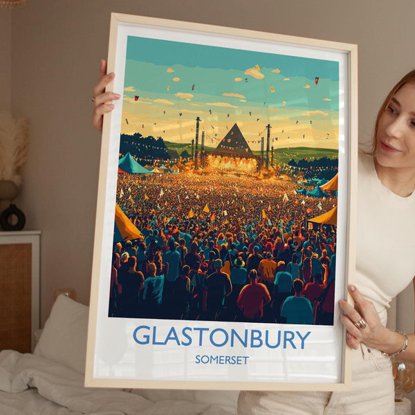 Glastonbury Travel Print, Travel Poster of Glastonbury, Somerset, England, Glastonbury Art, Festival Art Gift, Somerset Wall Art Print