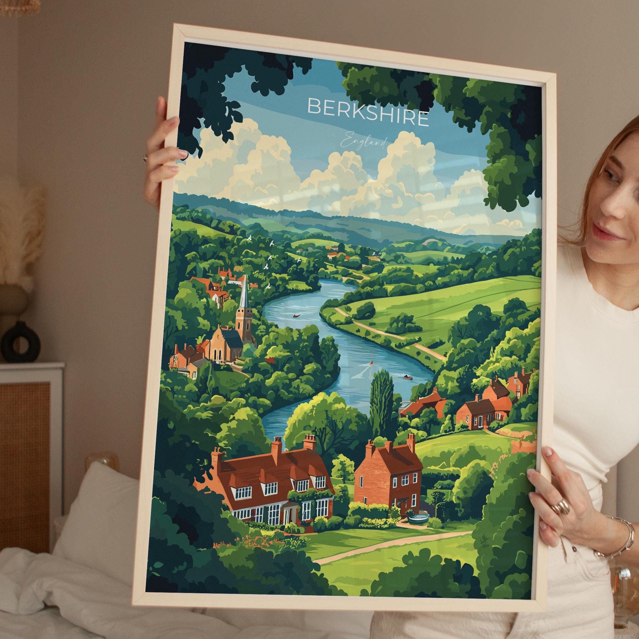 Berkshire Travel Print Wall Art, Berkshire Travel Poster, English Countryside Art Gift, Wall Art Print NQ Media Designs