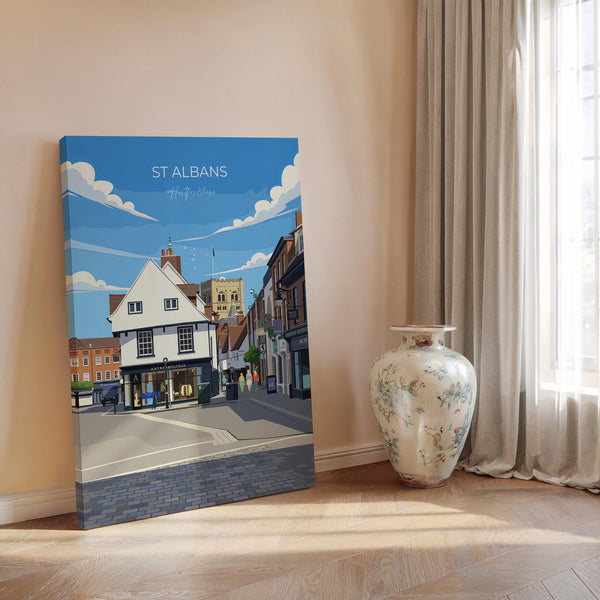 St Albans Travel Print Wall Art, Travel Poster of St Albans, Hertfordshire, England, English Cathedral City Gift