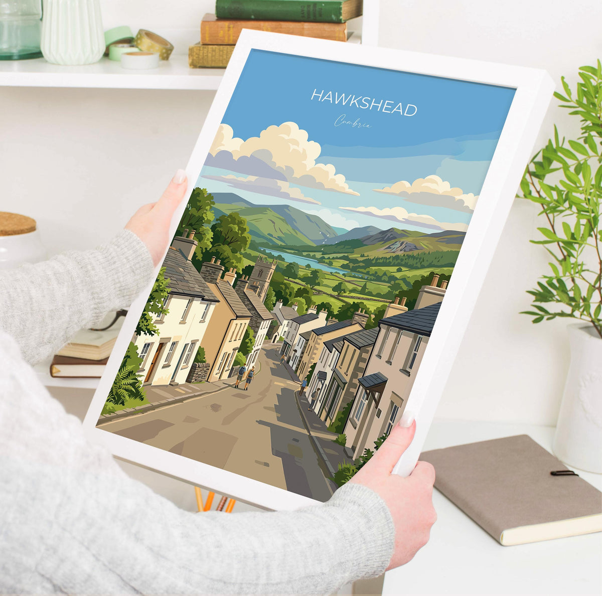Hawkshead Poster, Lake District Wall Art, Cumbria Print, England Travel Poster, Hawkshead Gift