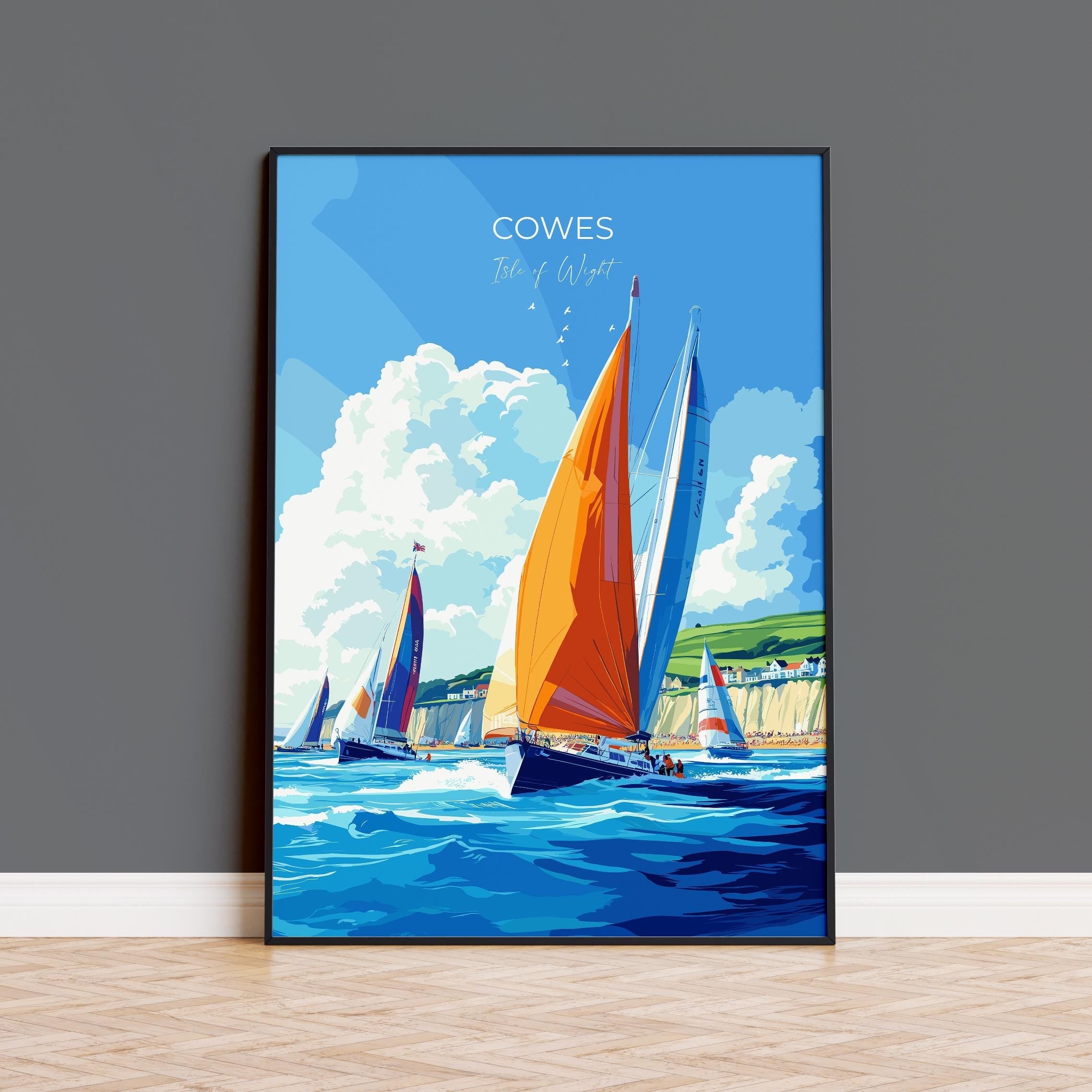 Cowes Travel Poster Wall Art, Travel Print of Cowes, Cowes Art Lovers Gift, Sailing Art, Isle of Wight Gift, NQ Media Designs