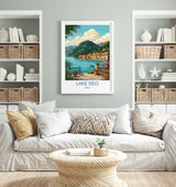Lake Iseo Italy Print, Italian Lakes Wall Art with Border, Lombardy Poster, Lakeside Village Print, Iseo Gift