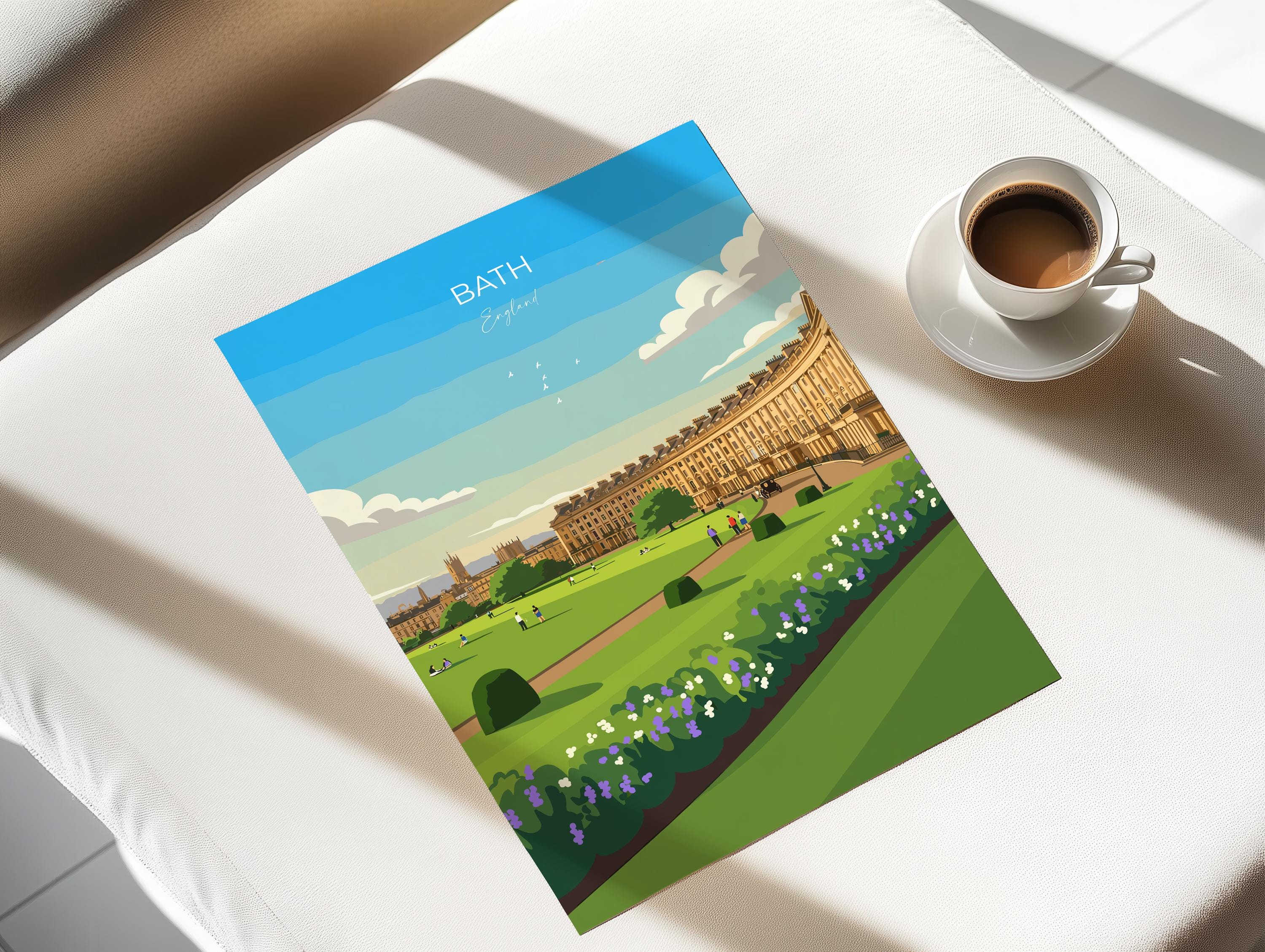Bath Travel Print, Travel Poster of Bath, England, Cotswolds Art, English City Gift, Avon Wall Art Print NQ Media Designs