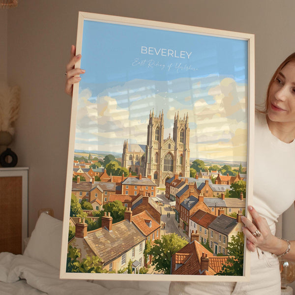 Beverley Minster Travel Poster, Beverley Yorkshire Wall Art, Historic Market Town Print, Gothic Cathedral Illustration, Beverley Gift