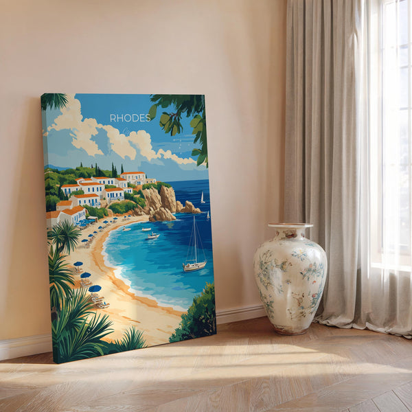 Rhodes Travel Poster, Travel Print of Rhodes, Greece Gift, Greek Islands Art Lovers Gift, Rhodes Wall Art Print