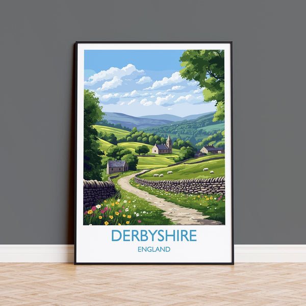 Derbyshire Travel Poster Wall Art, Derbyshire Travel Print, English Countryside Art Gift, Wall Art Print
