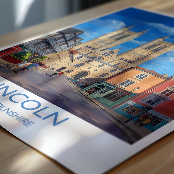 Lincoln Travel Poster Wall Art, Travel Print of Lincoln Cathedral, England, Lincolnshire Art Lovers Gift, Travel Art Gift