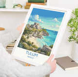 Tulum Mexico Print, Mayan Ruins Wall Art with Border, Caribbean Poster, Mexico Travel Print, Tulum Gift Print