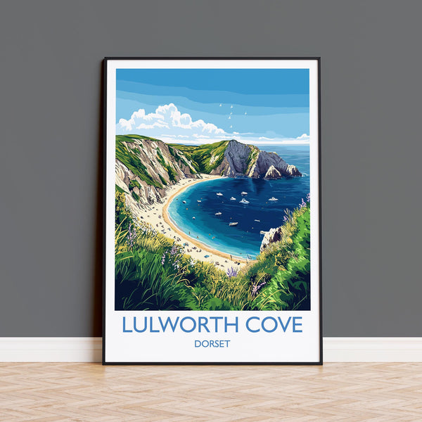 Lulworth Cove Travel Print, Travel Poster of Lulworth Cove, England, Dorset Coast Art, Dorset Gift, Wall Art Print