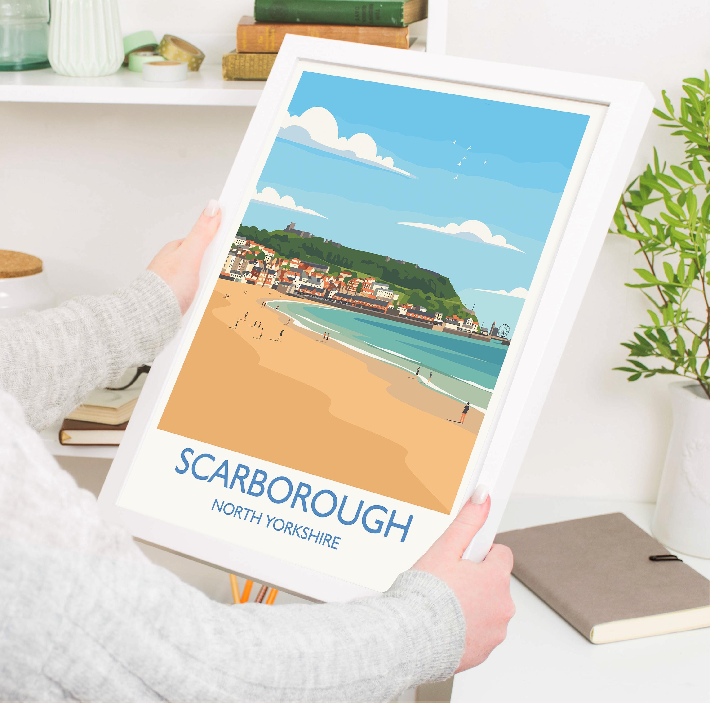 Scarborough Beach Travel Print, Travel Poster of Scarborough, North Yorkshire Gift, England, Scarborough Gift, Wall Art Print NQ Media Designs