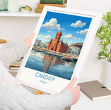 Cardiff Pierhead Building Travel Poster, Cardiff Bay Wall Art, Welsh Landmark Print, Historic Red Brick Architecture, UK City Decor