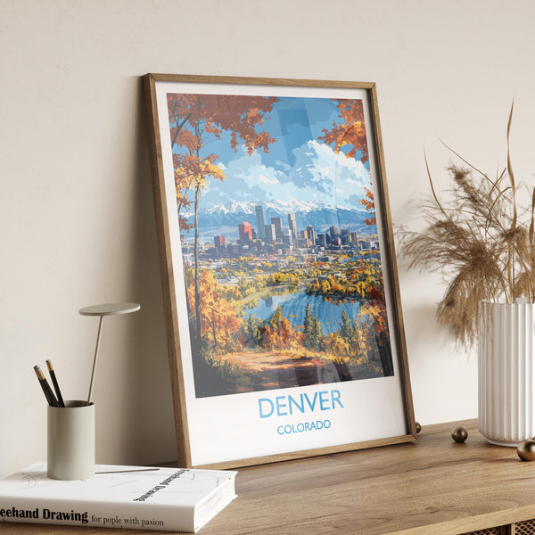 Denver Travel Poster Wall Art, Travel Print of Denver, Colorado, USA, Denver Art Lovers Gift