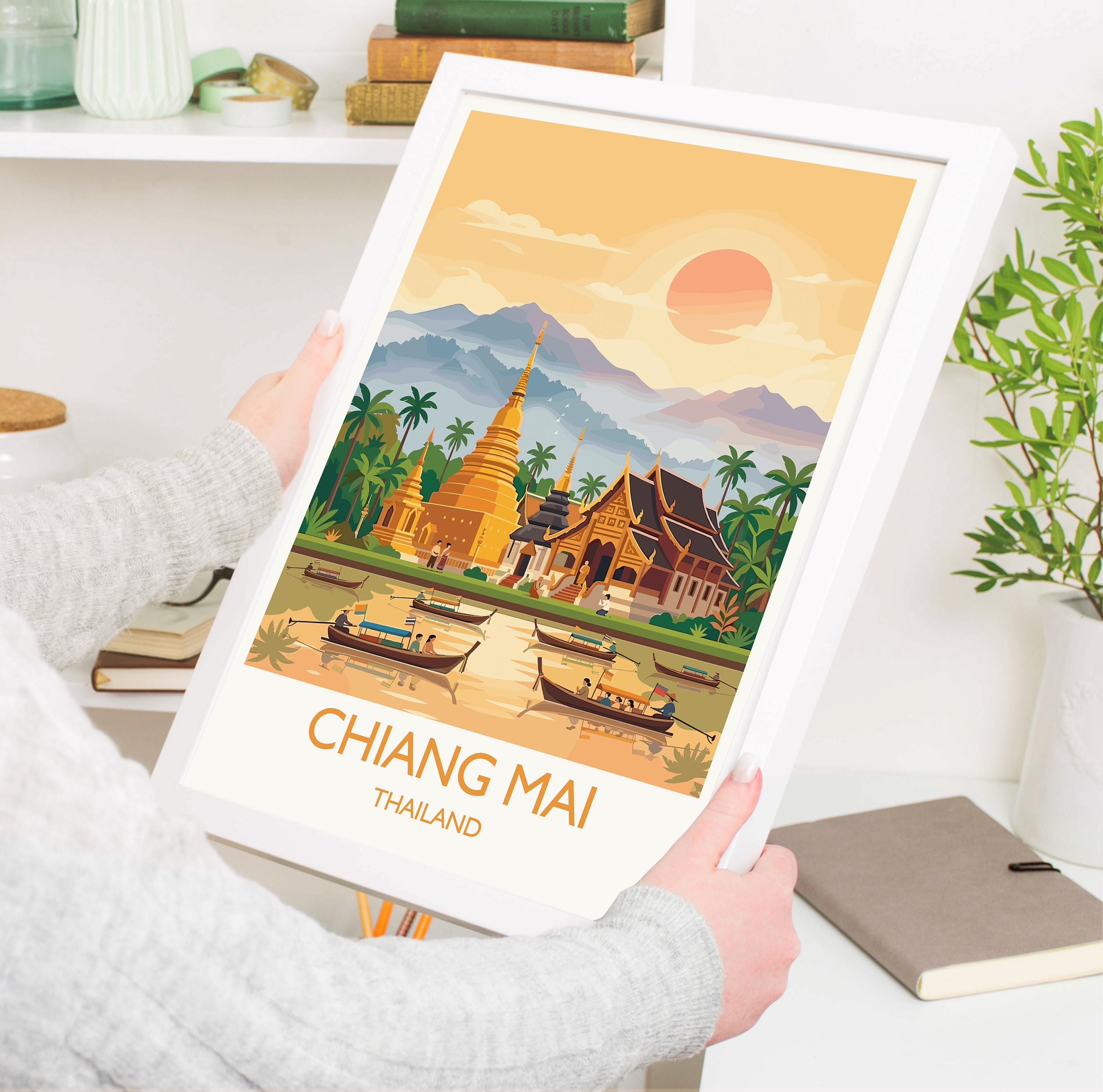 Chiang Mai Travel Print, Travel Poster of Chiang Mai, Thailand, Chiang Mai Art Lovers Gift, Wall Art Print NQ Media Designs