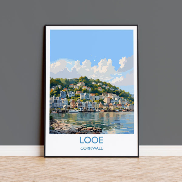 Looe Travel Print, Travel Poster of Looe, England, Cornwall Art, Looe Art Lovers Gift, Wall Art Print