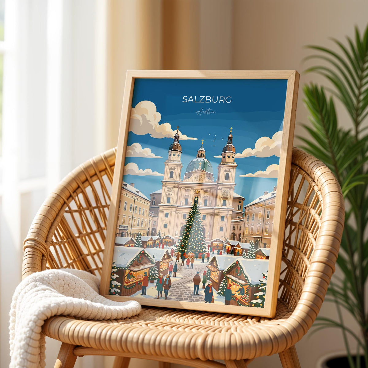 Salzburg Christmas Market Poster, Austria Winter Wall Art, Salzburg Cathedral Print, Austrian Festive Travel Poster, Salzburg Gift