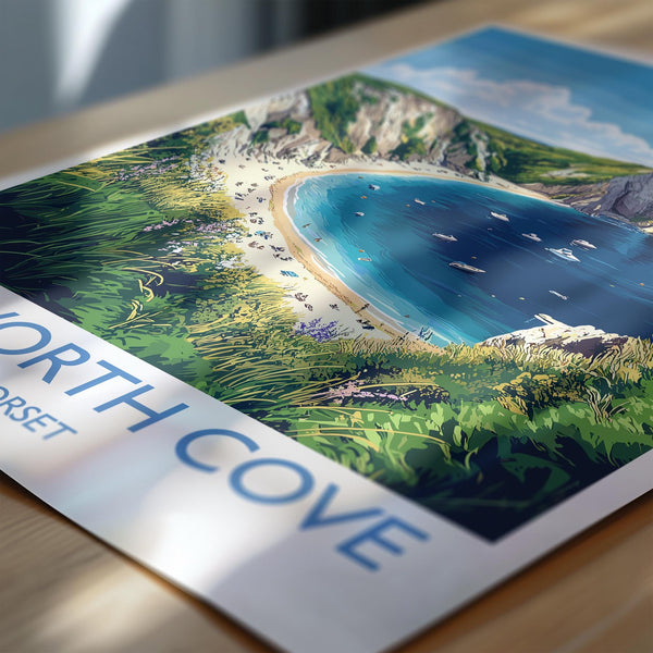 Lulworth Cove Travel Print, Travel Poster of Lulworth Cove, England, Dorset Coast Art, Dorset Gift, Wall Art Print