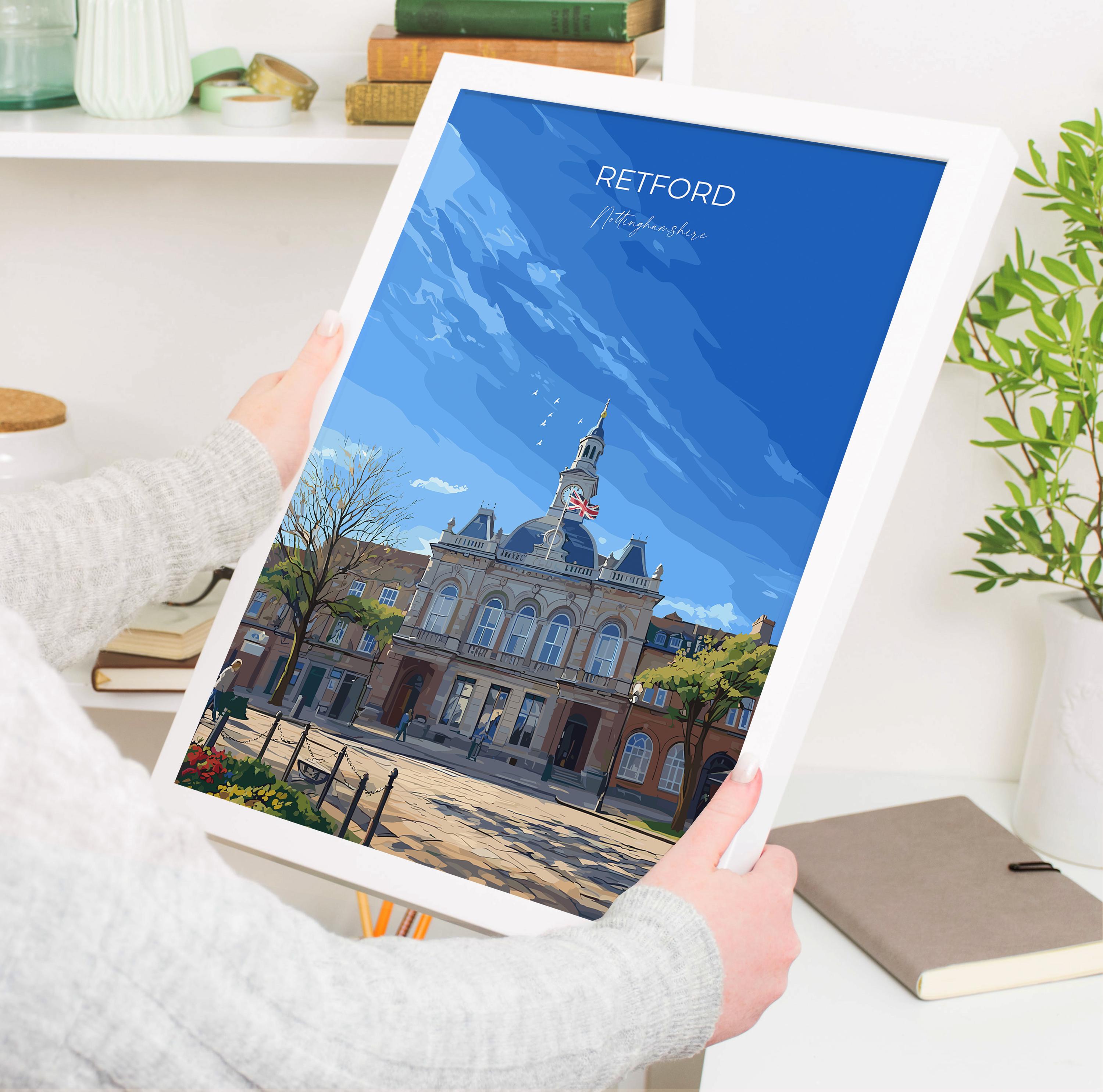 Retford Travel Print Wall Art, Travel Poster of Retford, Nottinghamshire, England, English Market Town Gift, Nottingham Art NQ Media Designs