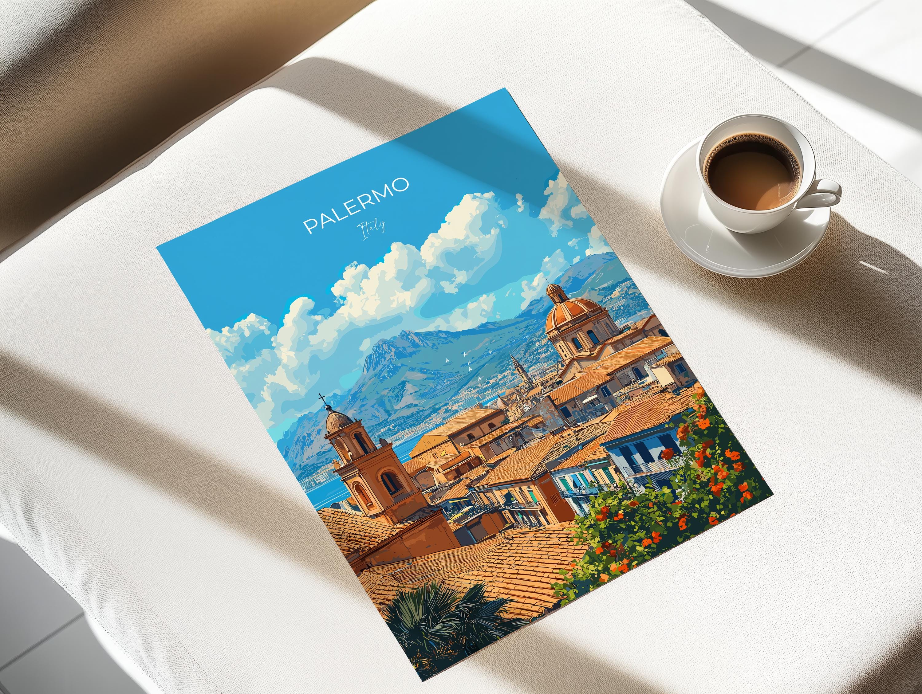 Palermo Poster, Travel Print of Palermo, Italy Poster, PalermoGift, Sicily Coast Art, Italy Art Travel Gift NQ Media Designs