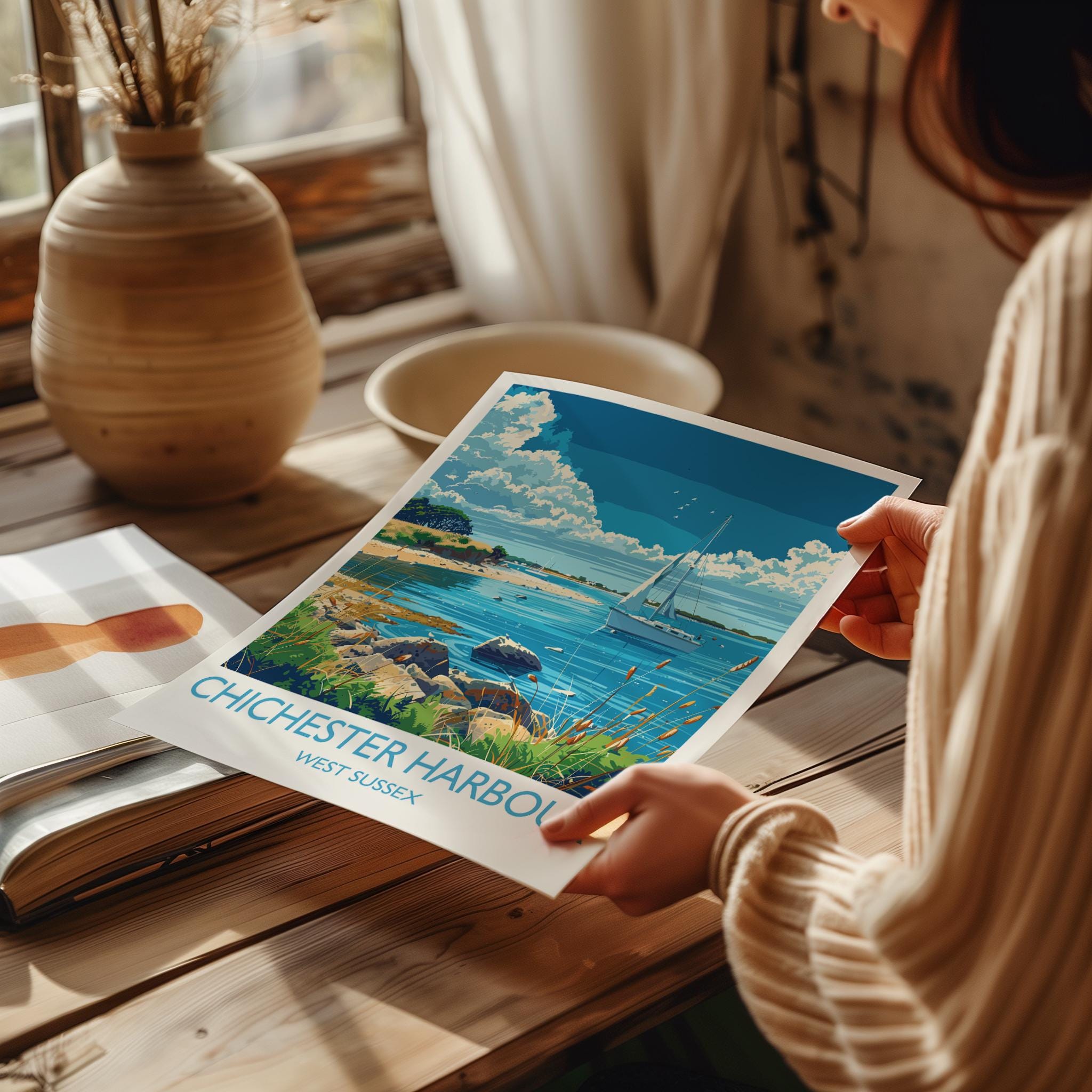 Chichester Harbour Travel Poster Wall Art, West Sussex Travel Print, English Countryside Art Gift, Wall Art Print NQ Media Designs