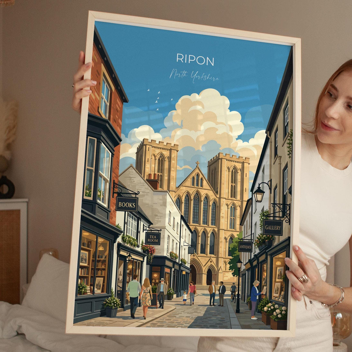 Ripon Cathedral Poster, Yorkshire Wall Art, Ripon Street Scene Print, England Travel Poster, Ripon Gift