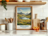 Scottish Highlands Travel Poster, Scotland Landscape Wall Art, Mountain & Loch Print, Dramatic Nature Illustration, UK Decor, Scotland Gift