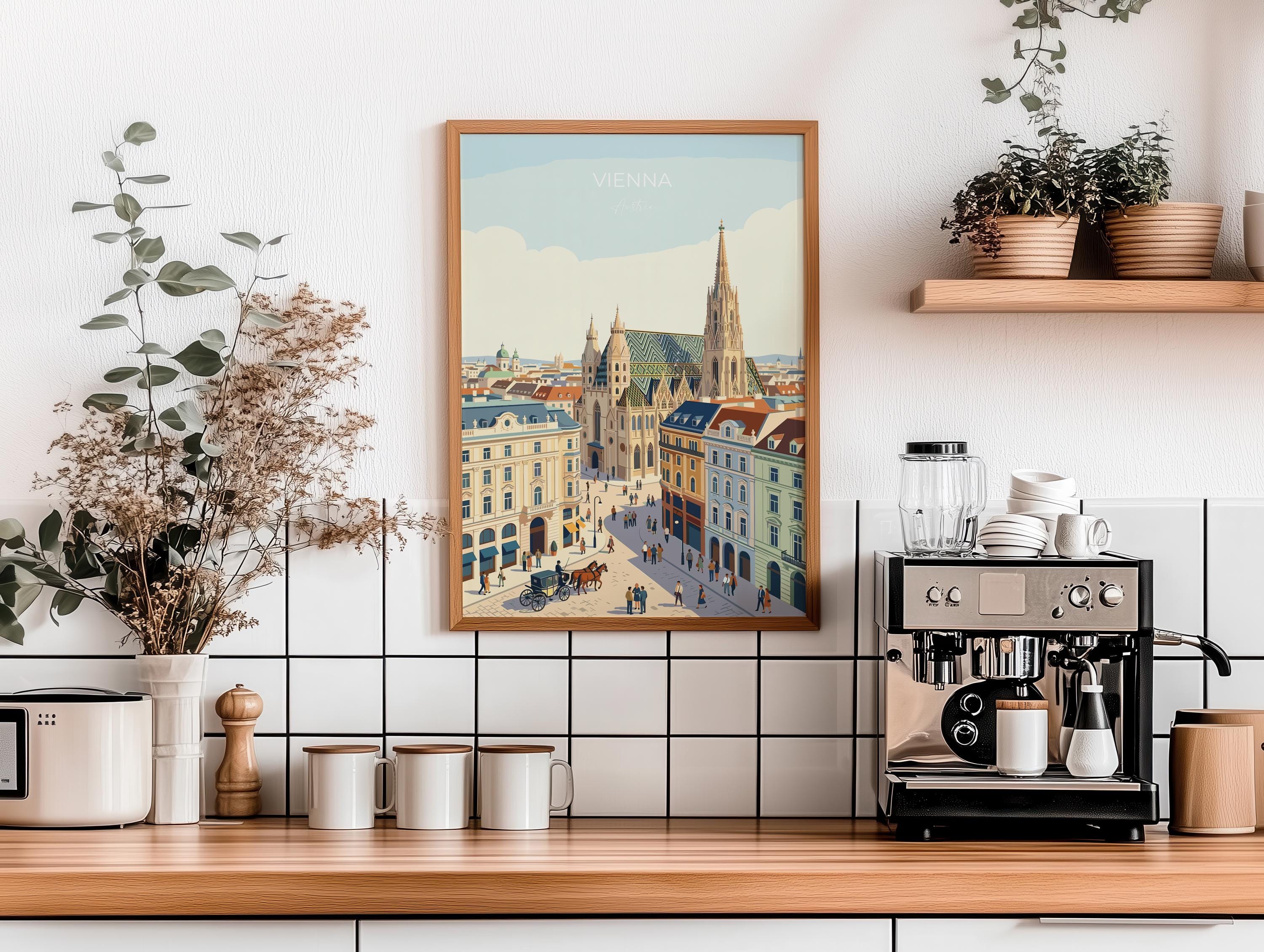 Vienna Travel Poster, St Stephens Cathedral Wall Art, Vienna City Print, Austrian Architecture Illustration, Vintage Style. Vienna Gift