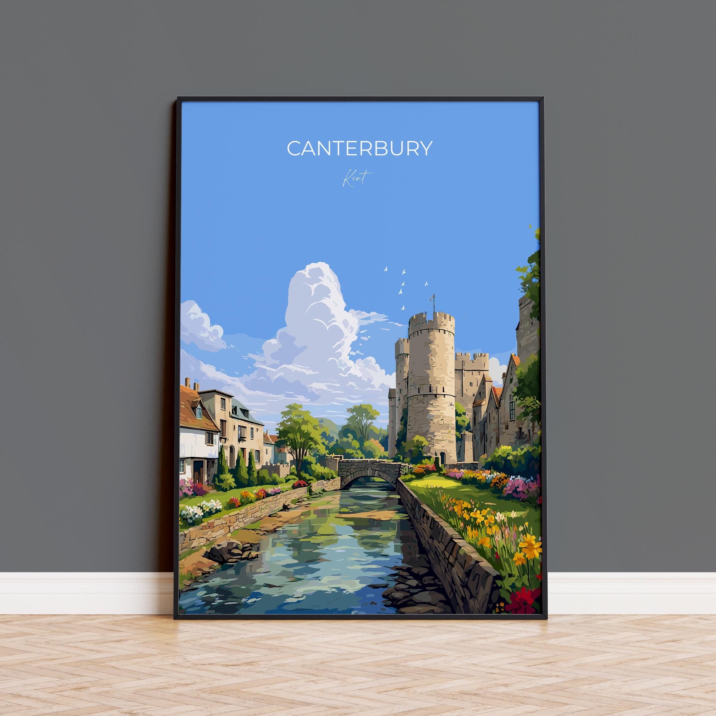 Canterbury Travel Poster, Travel Print of Canterbury, England, Canterbury Cathedral, Kent Art Lovers Gift, Wall Art Print NQ Media Designs