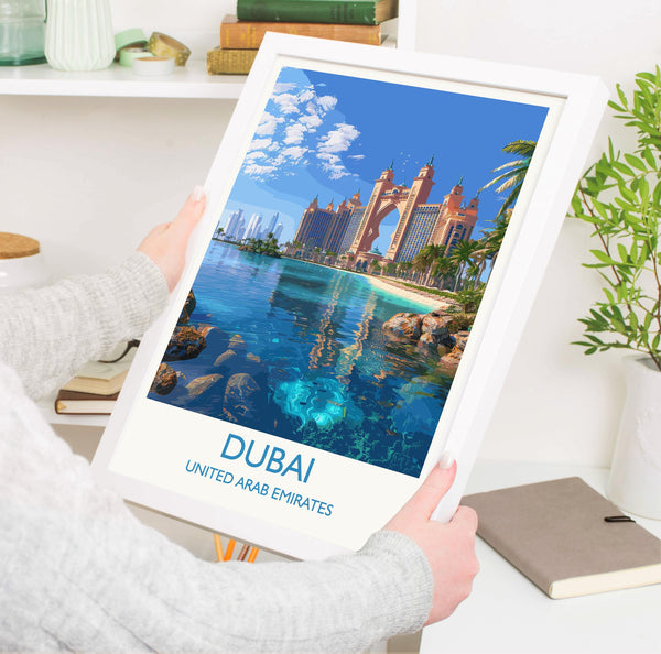 Dubai Travel Print, Travel Poster of Dubai, Palm Jumeirah Dubai Art lovers Gift, UAE Wall Art Gift