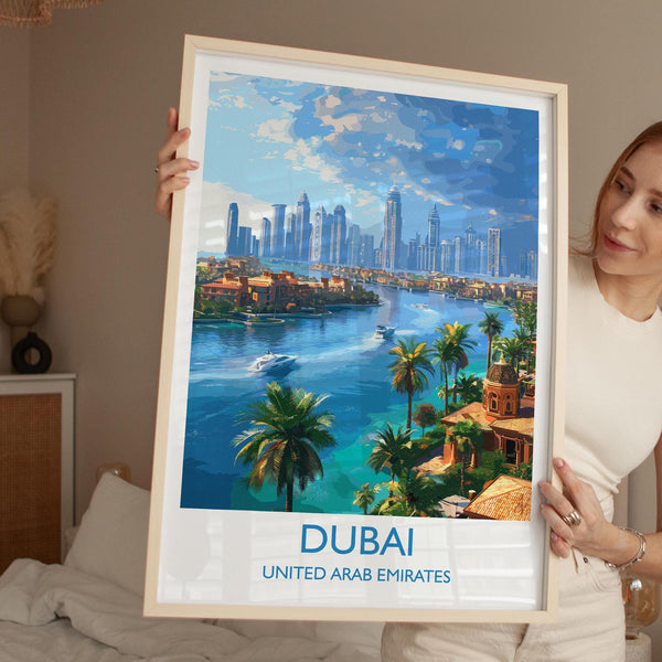 Dubai Travel Print, Travel Poster of Dubai, Palm Jumeirah Dubai Art lovers Gift, UAE Wall Art Gift