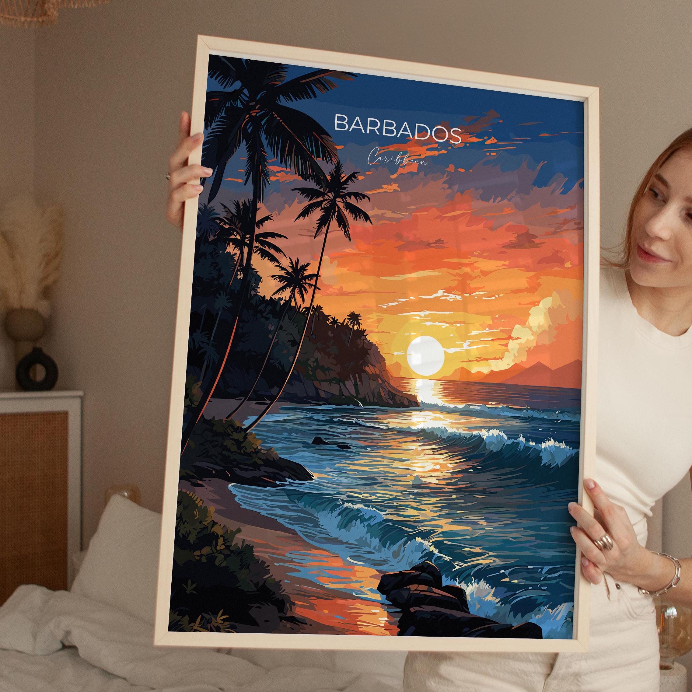 Barbados Travel Poster, Travel Print of Barbados, Caribbean Sunset, Barbados Art Lovers Gift, Caribbean Gift, Wall Art Print NQ Media Designs