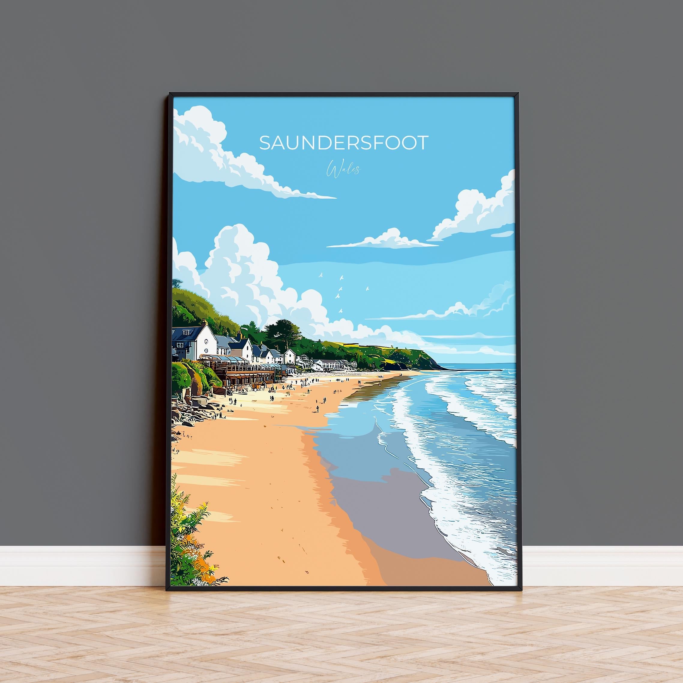 Saundersfoot Travel Poster – Pembrokeshire Coast Art | Welsh Coastal Print Wall Art NQ Media Designs