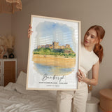 Bamburgh Wall Art Poster, Travel Print of Bamburgh Castle, England, Northumberland Art Gift, Travel Watercolour Gift NQ Media Designs