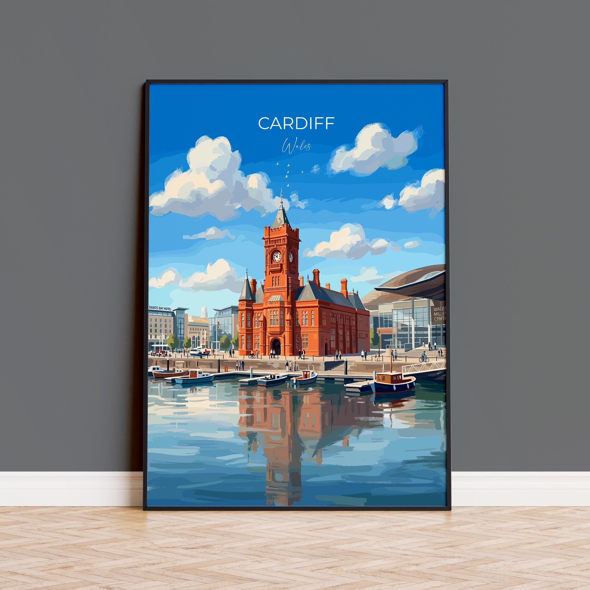 Cardiff Pierhead Building Travel Print, Cardiff Bay Wall Art, Welsh Landmark Poster, Historic Red Brick Architecture, UK City Decor