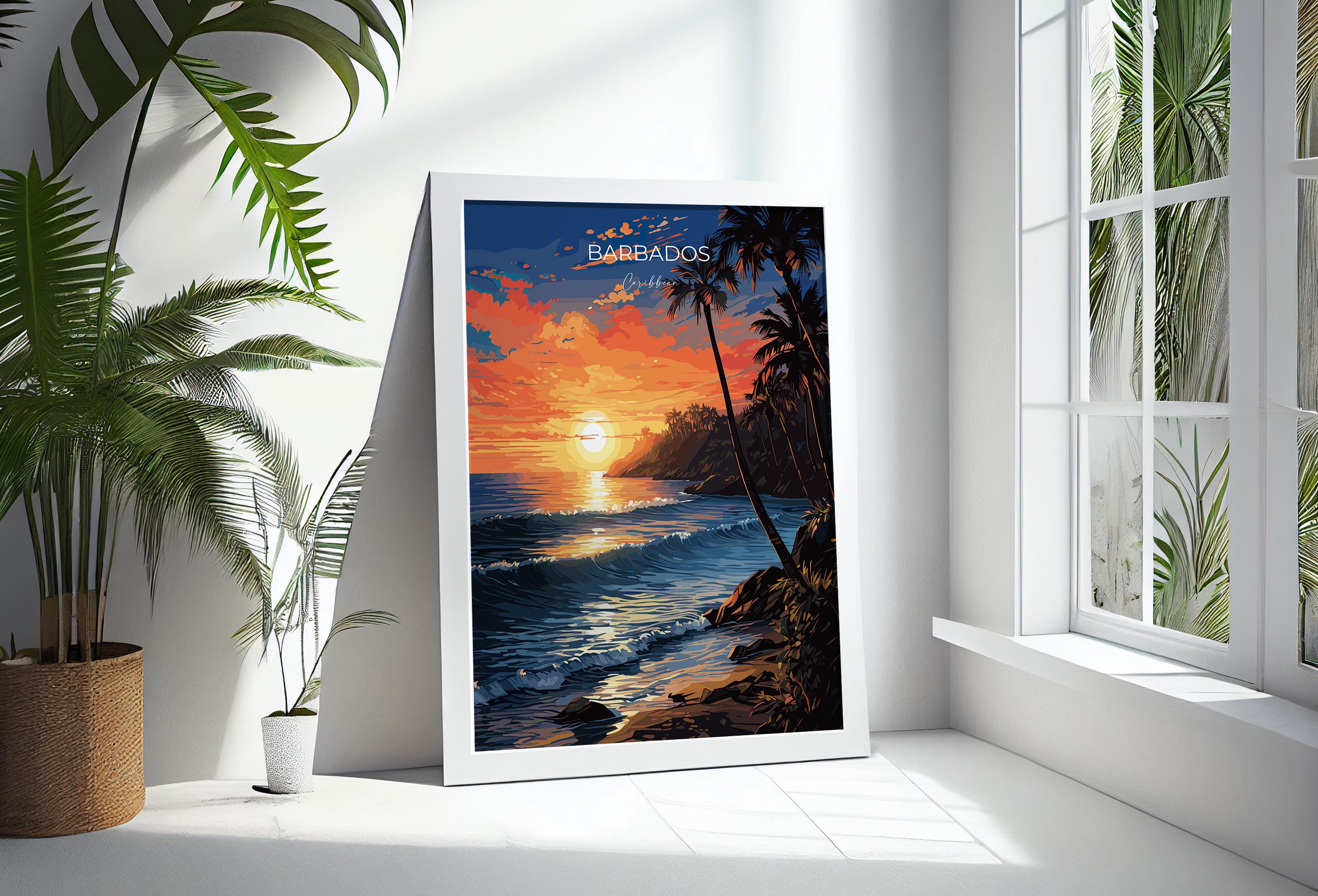 Barbados Travel Poster, Travel Print of Barbados, Caribbean Sunset, Barbados Art Lovers Gift, Caribbean Gift, Wall Art Print NQ Media Designs