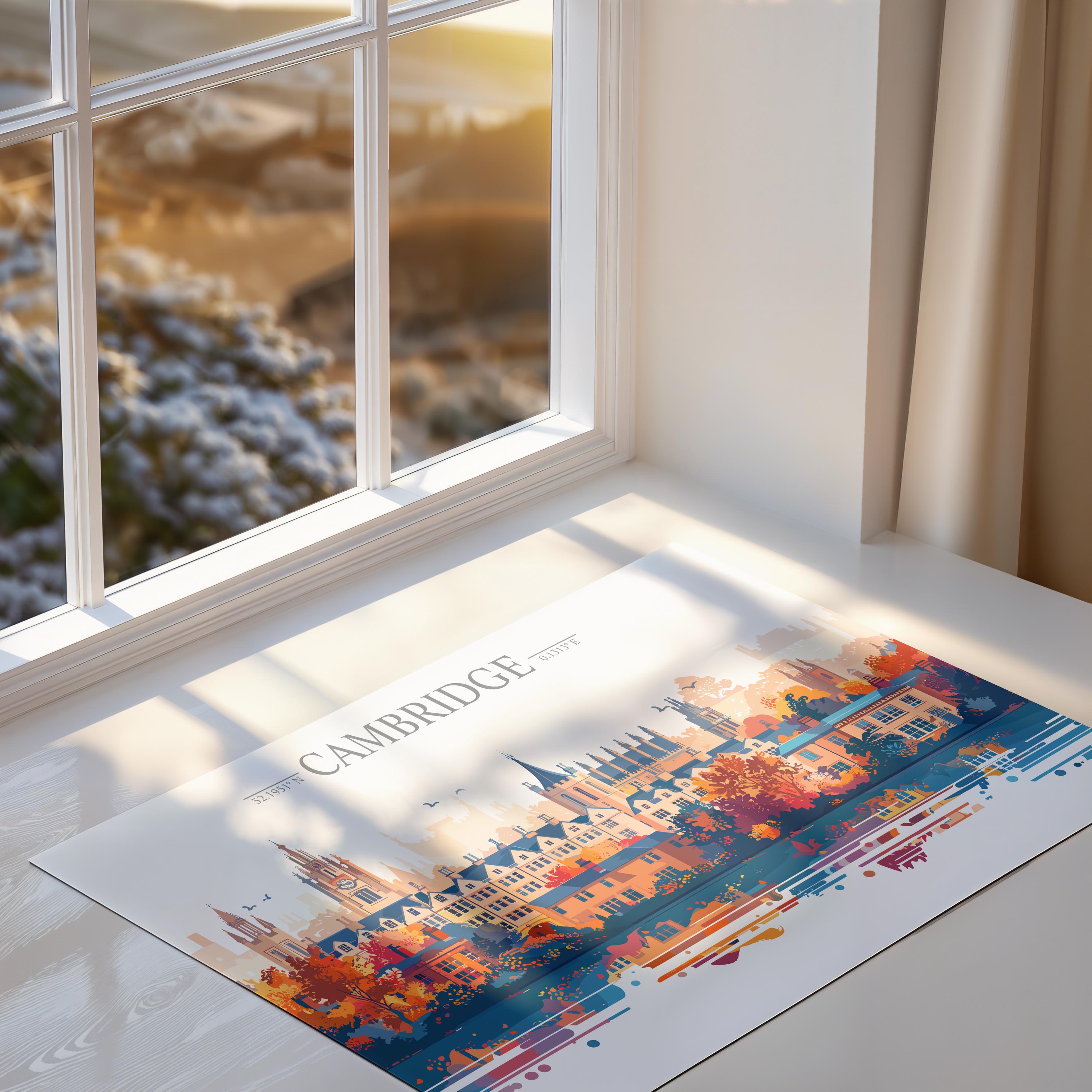 Cambridge Travel Print Skyline Wall Art Landscape, Travel Poster of Cambridge, Cambridge Art Lovers Gift, England Horizontal Art Gift NQ Media Designs