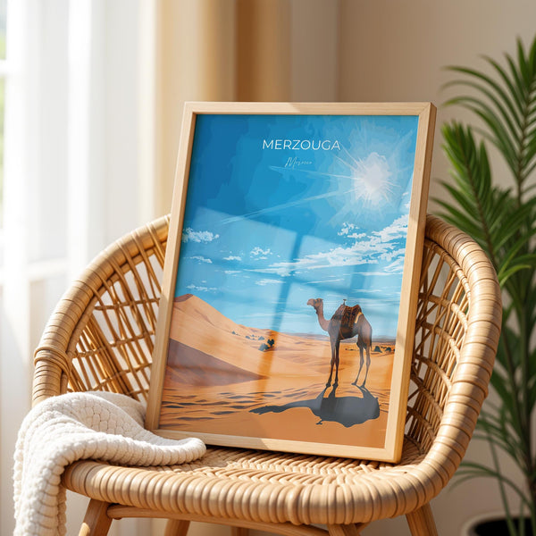 Merzouga Travel Poster Wall Art, Travel Print of Merzouga, Merzouga Art Lovers Gift, Morocco Wall Art