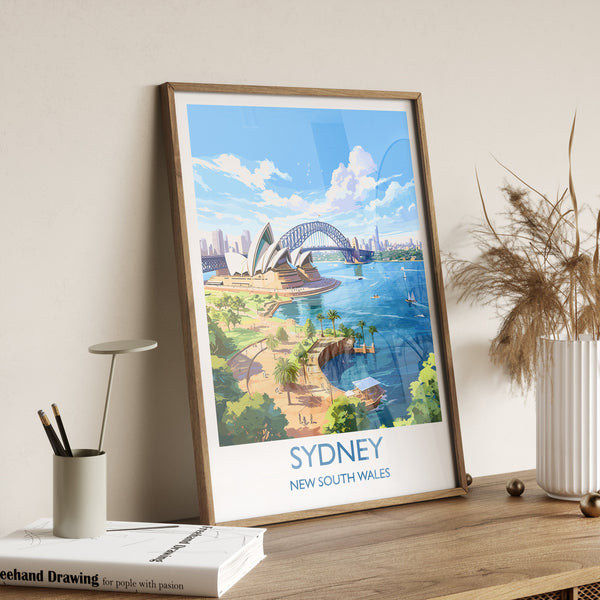 Sydney Travel Print, Travel Poster of Sydney, New South Wales Art, Australia Art Lovers Gift, Sydney Wall Art