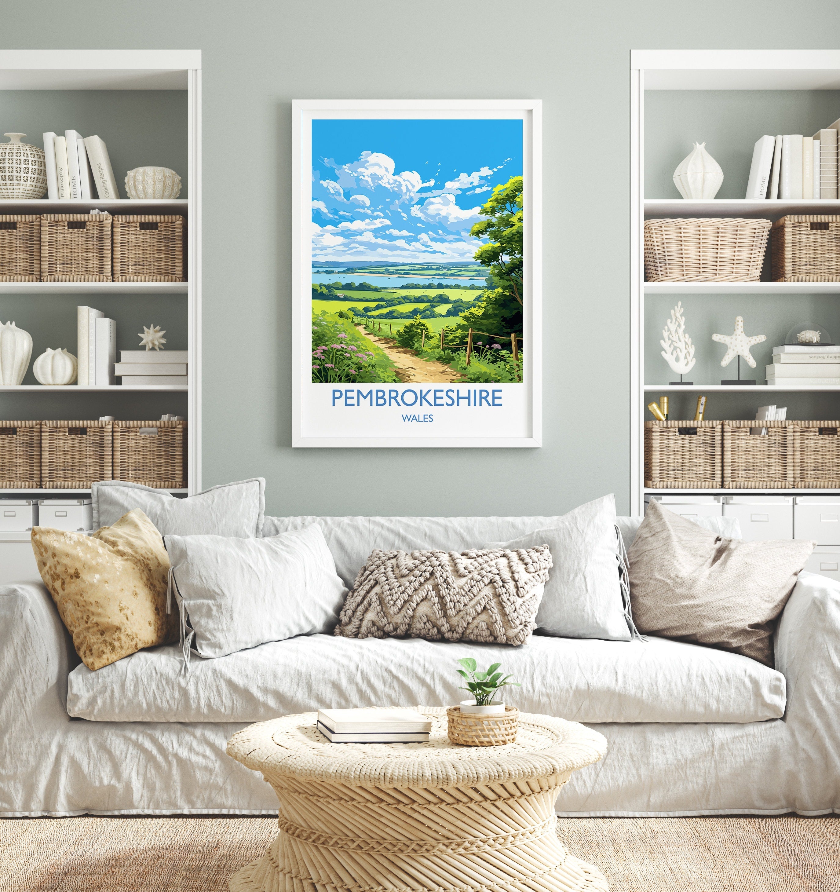 Pembrokeshire Travel Print, Travel Poster of Pembrokeshire, Wales, Pembrokeshire Art Gift, Wales Art Lovers Gift, Wall Art Print NQ Media Designs