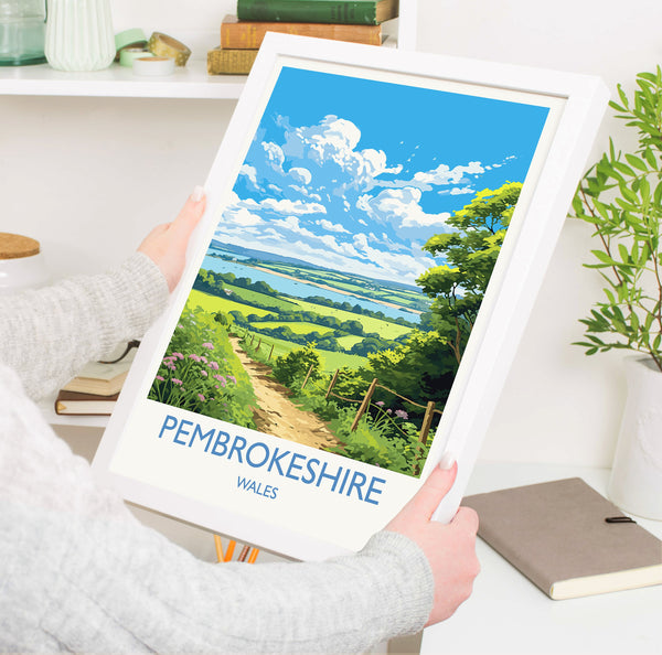 Pembrokeshire Travel Print, Travel Poster of Pembrokeshire, Wales, Pembrokeshire Art Gift, Wales Art Lovers Gift, Wall Art Print