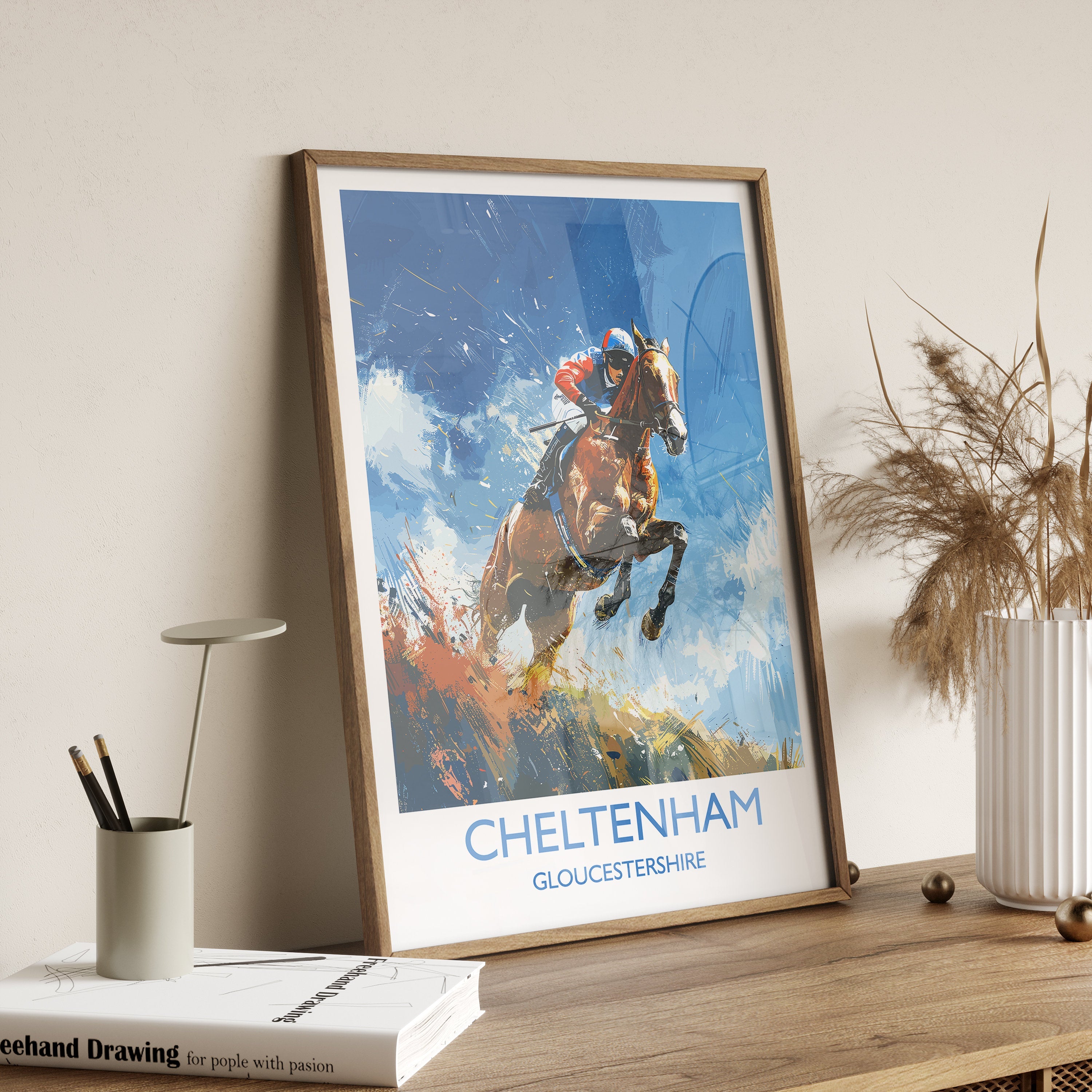 Cheltenham Travel Poster Wall Art, Travel Print of Cheltenham , Gloucestershire, England, Cheltenham Races Art Lovers Gift, England Art Gift NQ Media Designs