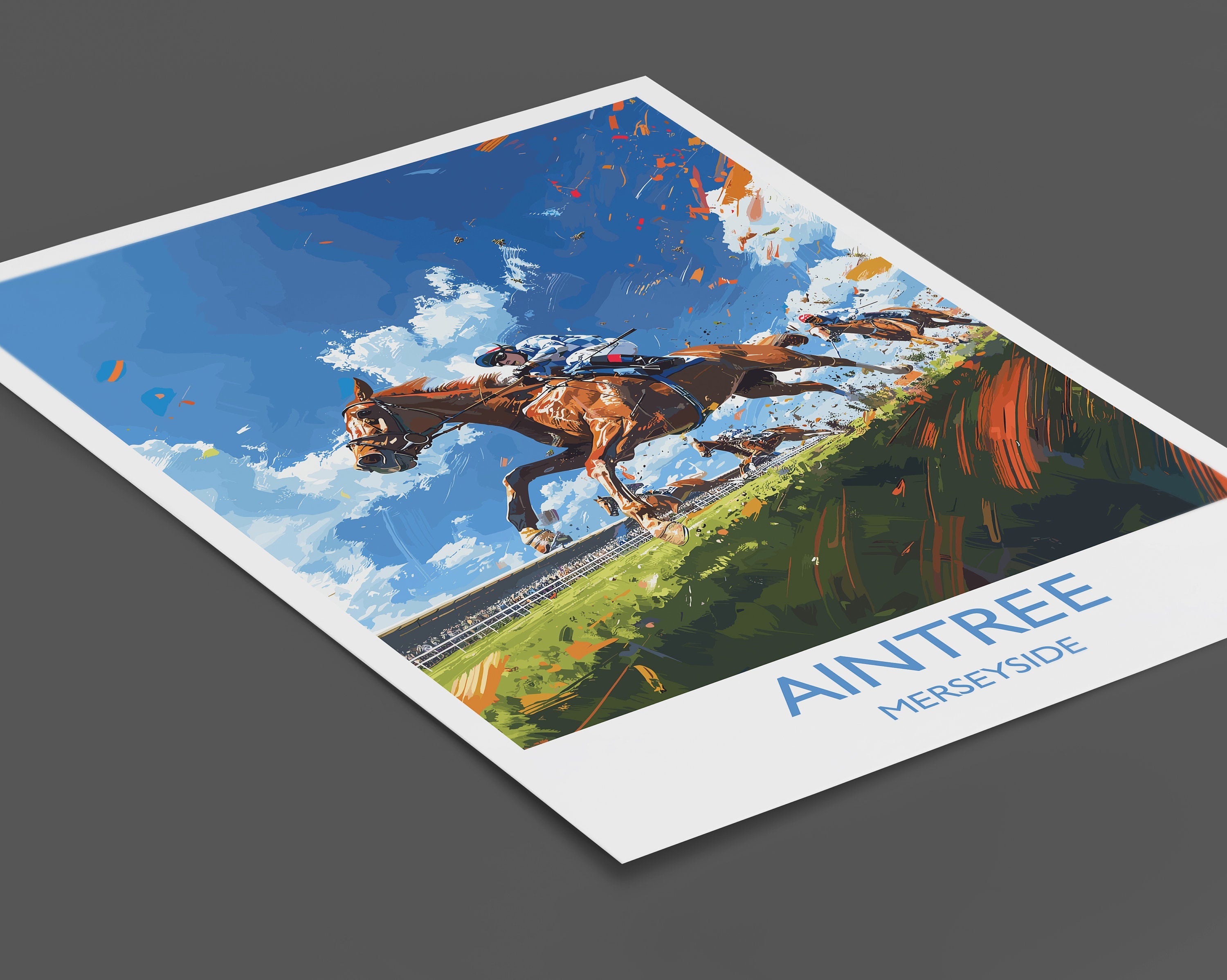 Aintree Travel Poster Wall Art, Travel Print of Aintree, Merseyside, England, Aintree Races Art Lovers Gift, England Art Gift NQ Media Designs