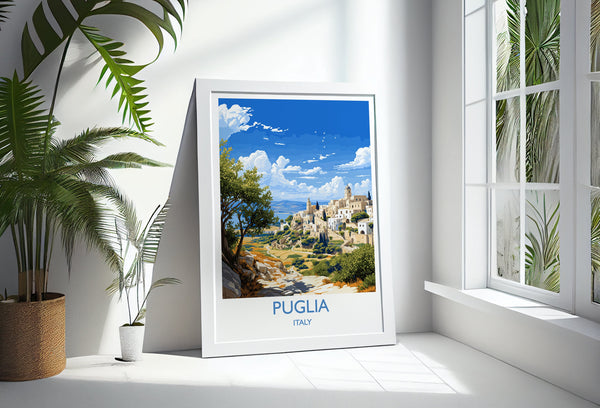 Puglia Travel Poster Wall Art, Travel Print of Puglia, Puglia Art Lovers Gift, Italy, Italy Art Gift