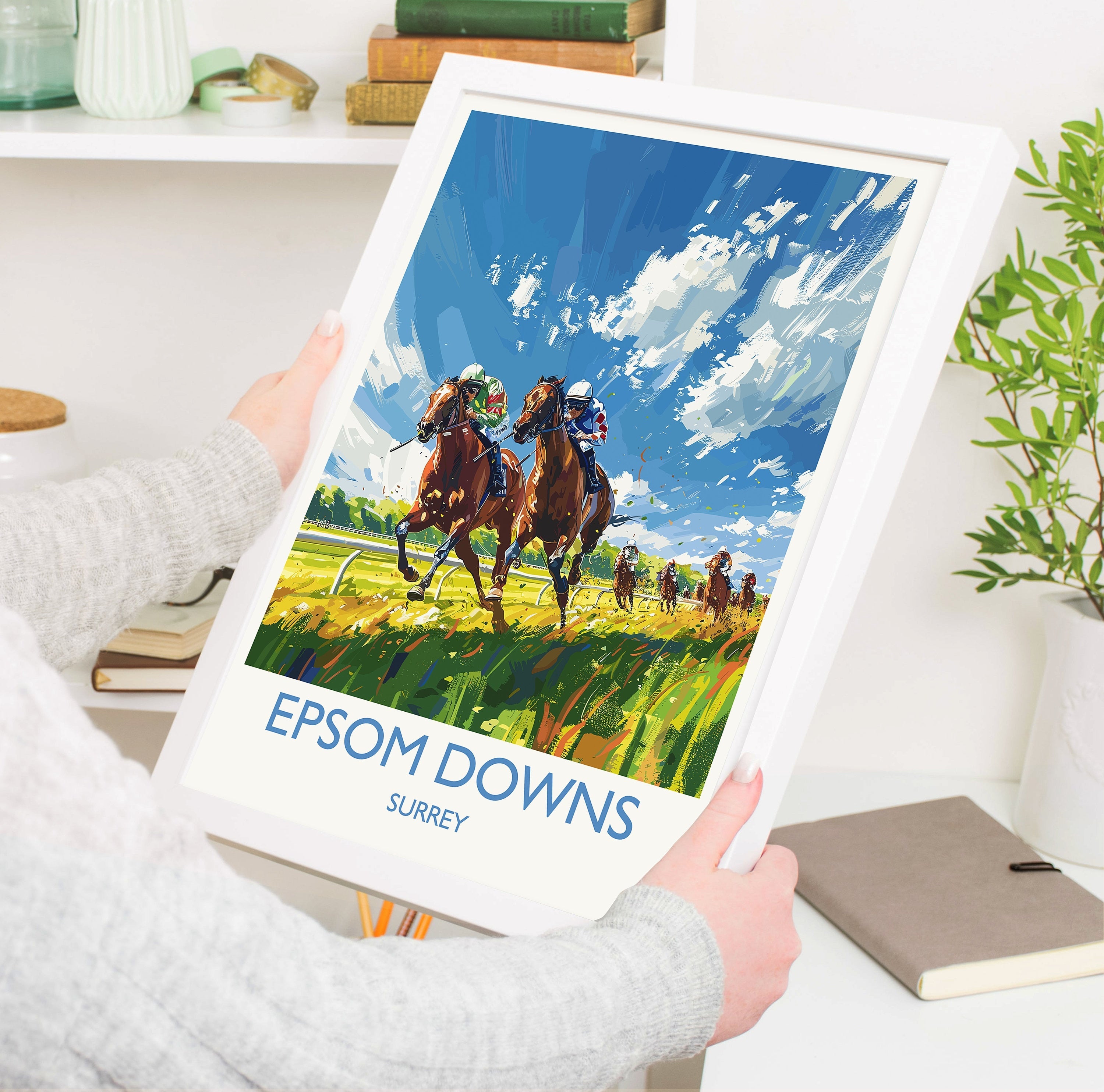 Epsom Downs Travel Poster Wall Art, Travel Print of Epsom Downs, Surrey, England, Epsom Downs Races Art Lovers Gift, England Art Gift NQ Media Designs